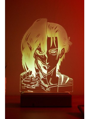 Modiwa Design Attack On Titan Eren - Titan 16 Renk Uzaktan Kumandalı 3D Ahşap Gece Lambası Hediyelik