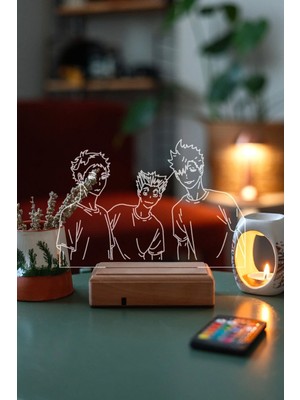 Modiwa Design Haikyuu Kuroo Bokuto Akaashi 16 Renk Uzaktan Kumandalı 3D Ahşap Gece Lambası Hediyelik