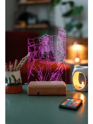 Modiwa Design Overlord Momonga 16 Renk Uzaktan Kumandalı 3D Ahşap Gece Lambası Hediyelik