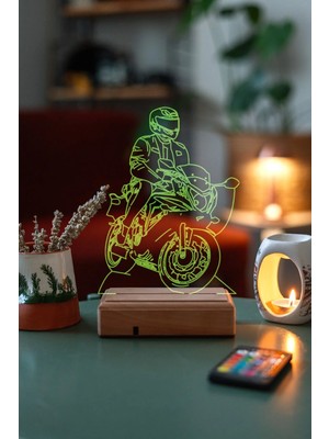 Modiwa Design Motor Sevenlere 16 Renk Uzaktan Kumandalı 3D Ahşap Gece Lambası Hediyelik
