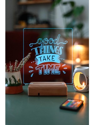 Modiwa Design Good Things Take Time Ev 16 Renk Uzaktan Kumandalı 3D Ahşap Gece Lambası Hediyelik