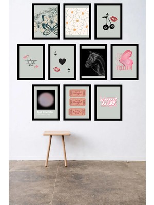 UNT 10'lu Çerçeve Görünümlü Modern Duvar Tablo Seti – 15X20 cm Mdf Uv Baskı