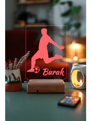 Modiwa Design Futbol Sevenlere ve 16 Renk Uzaktan Kumandalı 3D Ahşap Gece Lambası Hediyelik