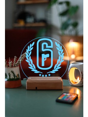 Modiwa Design Rainbow Six: Siege 16 Renk Uzaktan Kumandalı 3D Ahşap Gece Lambası Hediyelik