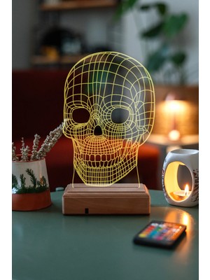 Modiwa Design Kurukafa 16 Renk Uzaktan Kumandalı 3D Ahşap Gece Lambası Hediyelik
