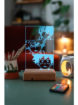 Modiwa Design My Hero Academia Deku - Todoroki - Bakugo 16 Renk Uzaktan Kumandalı 3D Ahşap Gece Lambası Hediyelik