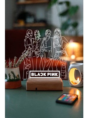 Modiwa Design Blackpink 16 Renk Uzaktan Kumandalı 3D Ahşap Gece Lambası Hediyelik