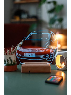Modiwa Design Volkswagen Passat 16 Renk Uzaktan Kumandalı 3D Ahşap Gece Lambası Hediyelik