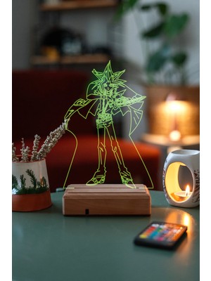 Modiwa Design Yu-Gi-Oh! Yami Yugi 16 Renk Uzaktan Kumandalı 3D Ahşap Gece Lambası Hediyelik