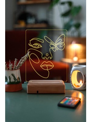 Modiwa Design Kelebek Yüz 16 Renk Uzaktan Kumandalı 3D Ahşap Gece Lambası Hediyelik