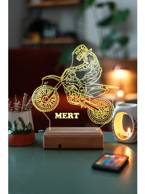 Modiwa Design Sporculara Motocross 16 Renk Uzaktan Kumandalı 3D Ahşap Gece Lambası Hediyelik