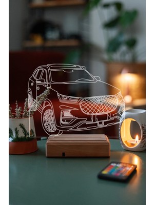 Modiwa Design Cherry Tiggo 16 Renk Uzaktan Kumandalı 3D Ahşap Gece Lambası Hediyelik