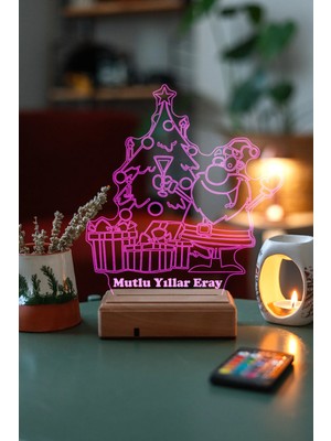 Modiwa Design Yılbaşı Noel Baba 16 Renk Uzaktan Kumandalı 3D Ahşap Gece Lambası Hediyelik