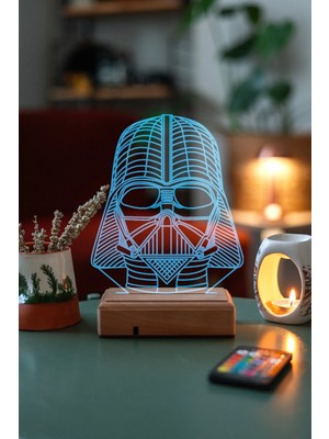 Modiwa Design Darth Vader 16 Renk Uzaktan Kumandalı 3D Ahşap Gece Lambası Hediyelik