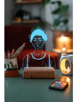 Modiwa Design Haikyuu Akaashi Keiji 16 Renk Uzaktan Kumandalı 3D Ahşap Gece Lambası Hediyelik