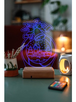 Modiwa Design Çanı ve Ev 16 Renk Uzaktan Kumandalı 3D Ahşap Gece Lambası Hediyelik