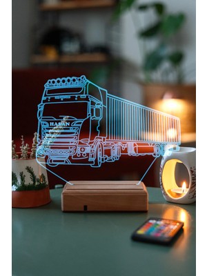 Modiwa Design Tır 16 Renk Uzaktan Kumandalı 3D Ahşap Gece Lambası Hediyelik