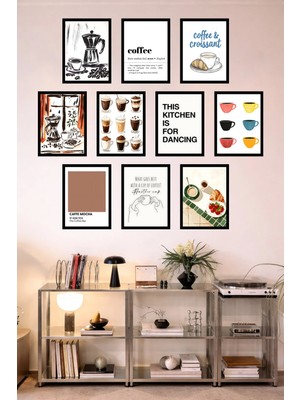 UNT 10'lu Çerçeve Görünümlü Mutfak | Modern | Retro Duvar Posteri Tablo Seti– 15X20 cm Mdf Uv Baskı