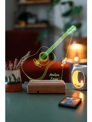 Modiwa Design Akustik Gitar 16 Renk Uzaktan Kumandalı 3D Ahşap Gece Lambası Hediyelik