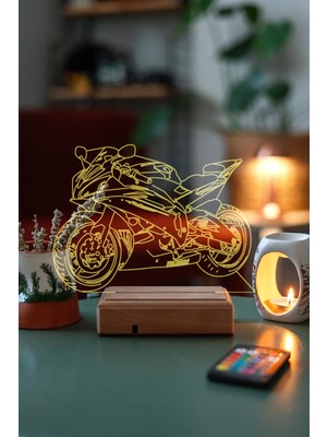 Modiwa Design Yamaha R6 Motor 16 Renk Uzaktan Kumandalı 3D Ahşap Gece Lambası Hediyelik