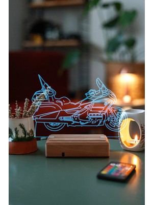 Modiwa Design Enduro Motor 16 Renk Uzaktan Kumandalı 3D Ahşap Gece Lambası Hediyelik