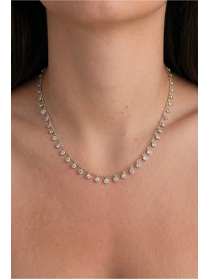 Minon - Sallantılı Sıralı Pul Taşlı Choker Kolye - 925 Ayar Gümüş - Şık Tasarım