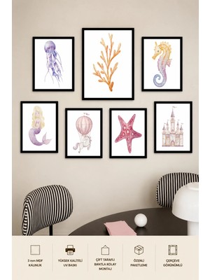 UNT 7'li Çerçeve Görünümlü Pastel | Bebek Odası | Nursery, Minimalist, Vintage Duvar Dekoru