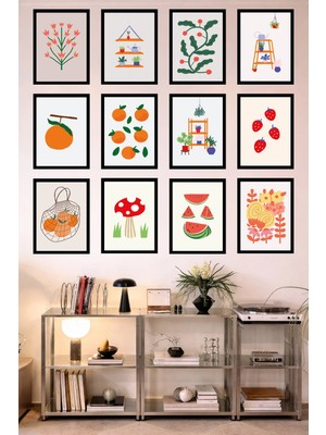 UNT 12’li Çerçeve Görünümlü Mutfak | Modern | Retro Duvar Posteri Tablo Seti– 15X20 cm Mdf Uv Baskı