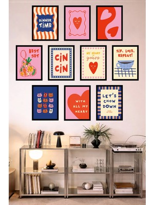 UNT 10'lu Çerçeve Görünümlü Mutfak | Modern | Retro Duvar Posteri Tablo Seti– 15X20 cm Mdf Uv Baskı