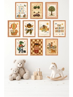 UNT 10'lu Çerçeve Görünümlü Pastel | Bebek Odası | Nursery, Minimalist, Vintage Tablo Seti 15X20 cm Mdf Uv Baskı