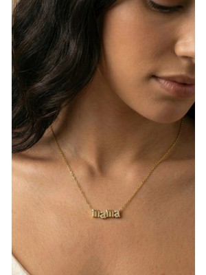 Minon - Minimal Mama Kristal Taşlı Harf Gold Kolye Anneye Hediye 14K Altın Kaplama