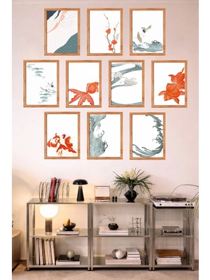 UNT 10'lu Çerçeve Görünümlü Feng Shui Japon Tarzı Minimal Tablo Seti – 15X20 cm Mdf Uv Baskı