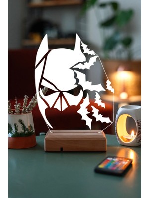 Modiwa Design Batman Yarasalar 16 Renk Uzaktan Kumandalı 3D Ahşap Gece Lambası Hediyelik