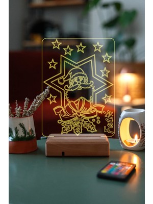 Modiwa Design Noel Baba 16 Renk Uzaktan Kumandalı 3D Ahşap Gece Lambası Hediyelik