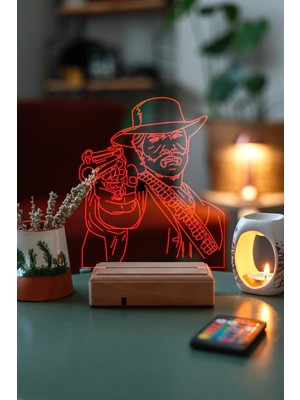 Modiwa Design Red Dead Redemption 2 Rdm 16 Renk Uzaktan Kumandalı 3D Ahşap Gece Lambası Hediyelik