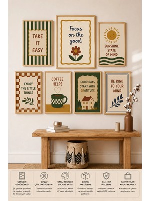 UNT 7'li Çerçeve Görünümlü Motivasyon Temalı | Retro Minimalist | Boho Salon, Ofis, Mutfak ve Çalışma Odası Duvar Dekoru