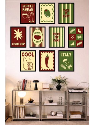 UNT 10'lu Çerçeve Görünümlü Mutfak | Modern | Retro Duvar Posteri Tablo Seti– 15X20 cm Mdf Uv Baskı