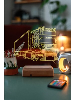 Modiwa Design Scania, Tır 16 Renk Uzaktan Kumandalı 3D Ahşap Gece Lambası Hediyelik