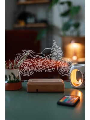 Modiwa Design Yamaha mt 09 Motor 16 Renk Uzaktan Kumandalı 3D Ahşap Gece Lambası Hediyelik