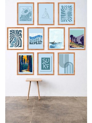 UNT 10'lu Çerçeve Görünümlü Modern Bohem Duvar Tablo Seti – 15X20 cm Mdf Uv Baskı