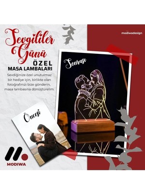 Modiwa Design Sevgiliye 16 Renk Uzaktan Kumandalı 3D Ahşap Gece Lambası Hediyelik