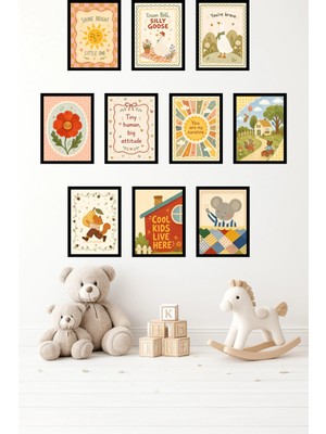 UNT 10'lu Çerçeve Görünümlü Pastel | Bebek Odası | Nursery, Minimalist, Vintage Tablo Seti 15X20 cm Mdf Uv Baskı