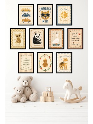 UNT 10'lu Çerçeve Görünümlü Pastel | Bebek Odası | Nursery, Tiger Tablo Seti 15X20 cm Mdf Uv Baskı