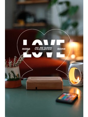 Modiwa Design Sevgiliye Love Tarihli 16 Renk Uzaktan Kumandalı 3D Ahşap Gece Lambası Hediyelik