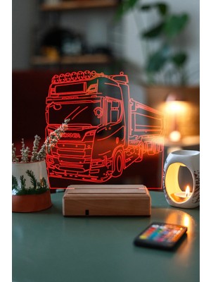 Modiwa Design Scania Tır 16 Renk Uzaktan Kumandalı 3D Ahşap Gece Lambası Hediyelik