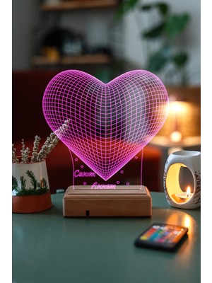 Modiwa Design Anneler Günü, Sevgiliye Kalp 16 Renk Uzaktan Kumandalı 3D Ahşap Gece Lambası Hediyelik
