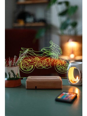 Modiwa Design Motorculara Motor 16 Renk Uzaktan Kumandalı 3D Ahşap Gece Lambası Hediyelik