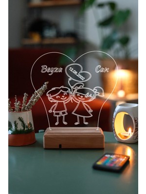 Modiwa Design Sevgiliye Aşk Balonu 16 Renk Uzaktan Kumandalı 3D Ahşap Gece Lambası Hediyelik