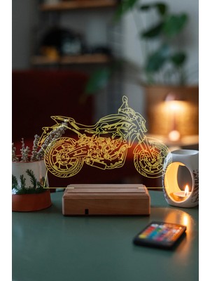 Modiwa Design Yamaha mt 07 Motor 16 Renk Uzaktan Kumandalı 3D Ahşap Gece Lambası Hediyelik