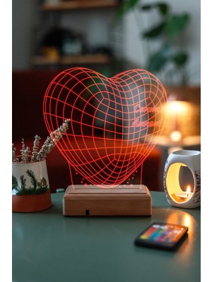 Modiwa Design Anneler Günü Kalp Canım Annem 16 Renk Uzaktan Kumandalı 3D Ahşap Gece Lambası Hediyelik
